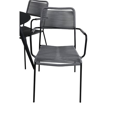 SanTorini Matbord ø 100 - musta alu / harmaa lasi, Lindos Armchair - Black Alu / Grey Rope_4