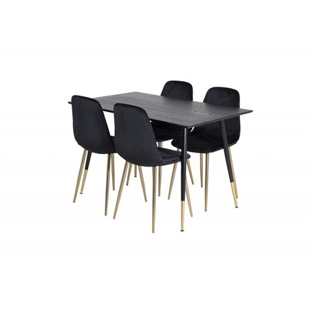 Dipp Dining Table - 120 cm - Black Veneer - Black Legs w, Brass dipp, Polar Dining Chair - Black / Brass_4