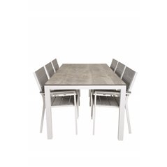 Llama Dining Table 205*100 - White Alu / Grey HPL, Levels Chair (stackable) - White Alu / Grey Aintwood_6