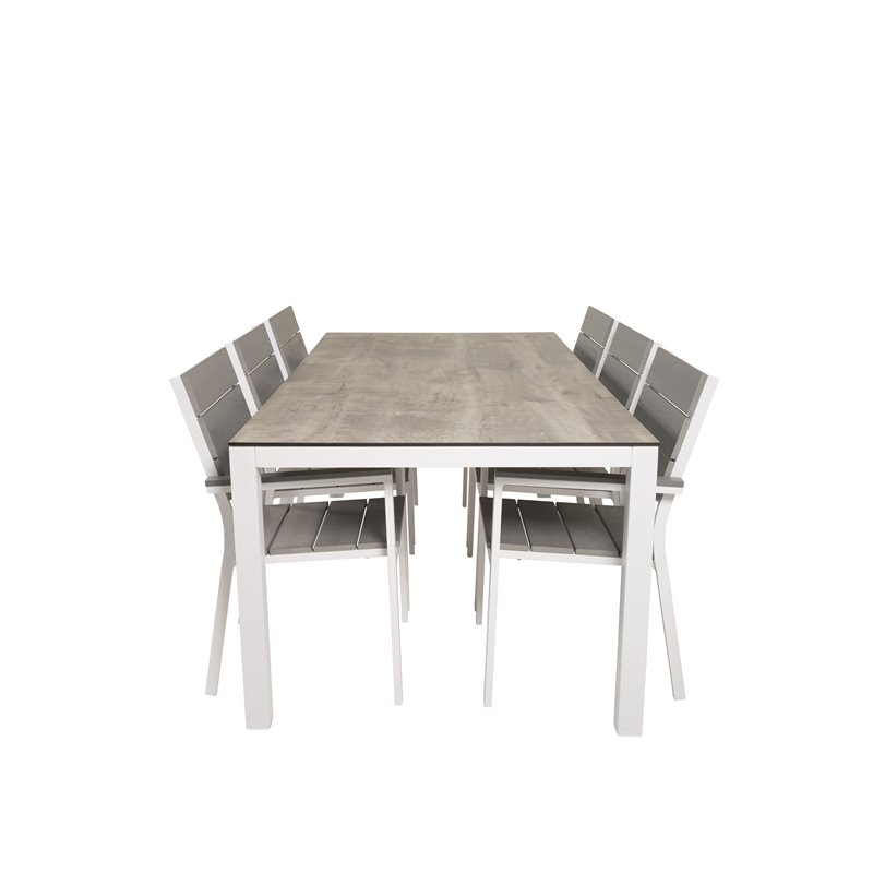 Llama matbord 205 * 100 - vit Aluminium / grå hpl, nivå stol (stapelbar) - vit Aluminium / grå aintwood_6