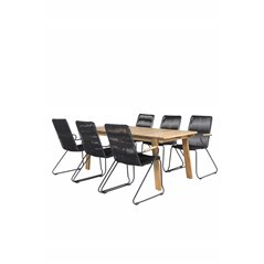 Marion Dining Table - 180*90*H74 - Acacia, Bois Armchair - Black Alu / Black Rope