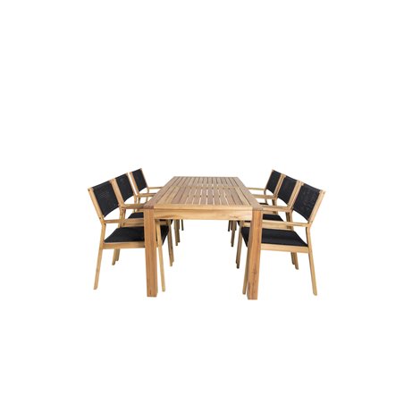 Little John Dining Table – 200*90*H76 – Acacia, Little John Dining Chair – Black Rope / Acacia