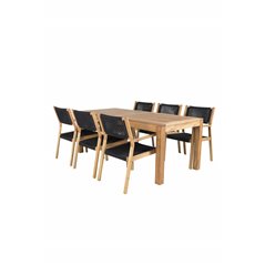 Little John Dining Table – 200*90*H76 – Acacia, Little John Dining Chair – Black Rope / Acacia