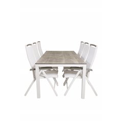 Llama Dining Table 205*100 - White Alu / Grey HPL, Albany 5:pos Stol - Vit Aluminium/vit textilene/aintwood_6
