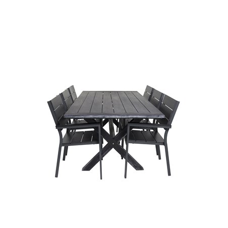 Rives Dining Table 200*100cm - Black Acacia, Levels Chair (stackable) - Black Alu / Black Aintwood_6
