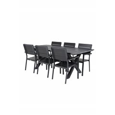 Rives matbord 200 * 100cm - svart akacia, nivå stol (stapelbar) - svart Aluminium / svart aintwood_6