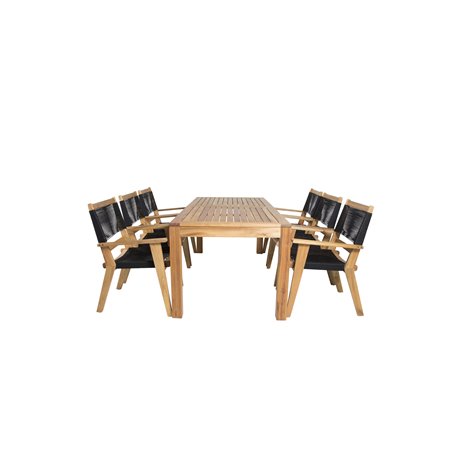 Little John Dining Table - 200*90*H76 - Acacia, Peter Stackable Dining Chair - Black Rope / Acacia KD_6