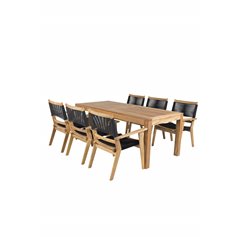 Little John Dining Table - 200*90*H76 - Acacia, Peter Stackable Dining Chair - Black Rope / Acacia KD_6