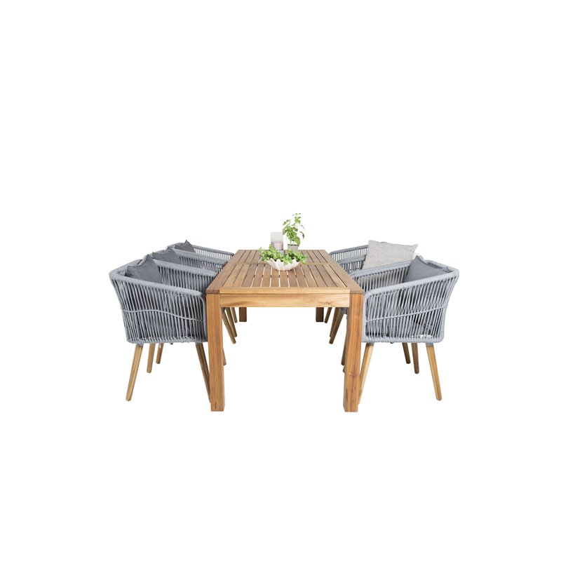 Little John Dining Table - 200*90*H76 - Acacia, Chania Armchair - Harmaa / Acacia