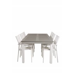Albany Table - 224/324 - ValkoinenSanTorini Arm Chair (Valkoinen alu/valkoinen tekstiili)
