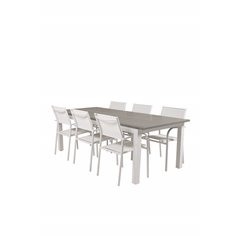 Albany Table - 224/324 - ValkoinenSanTorini Arm Chair (Valkoinen alu/valkoinen tekstiili)