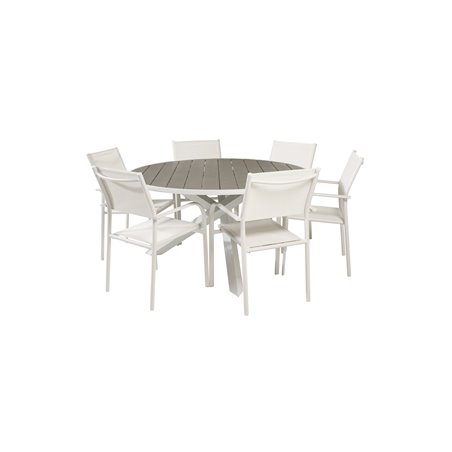 Pöytä 140 - valkoinen / harmaa SanTorini Arm Chair (Valkoinen alu/valkoinen tekstiili)