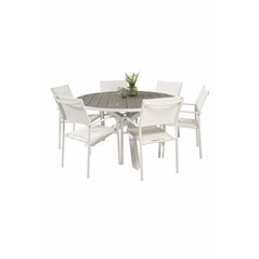 Pöytä 140 - valkoinen / harmaa SanTorini Arm Chair (Valkoinen alu/valkoinen tekstiili)