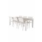 Llama Dining Table 205*100 - White Alu / Harmaa HPL SanTorini Arm Chair (Valkoinen alu/valkoinen tekstiili)