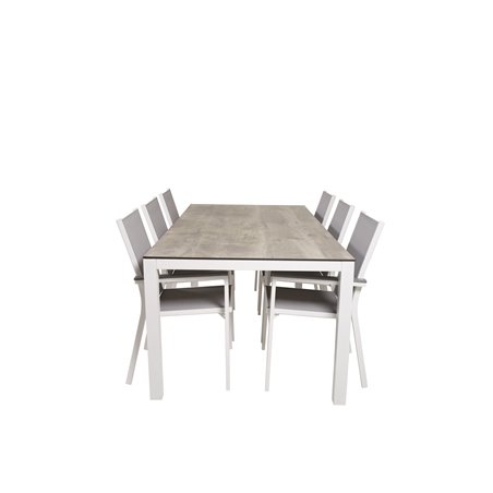 Llama matbord 205 * 100 - vit Aluminium / grå hpl, parma stol - vit / Grå_6