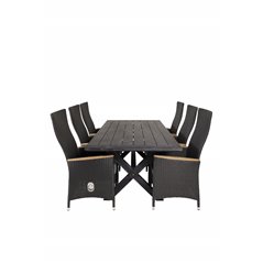 Rives Ruokapöytä 200*100cm - Black Acacia, Padova Chair (Recliner)