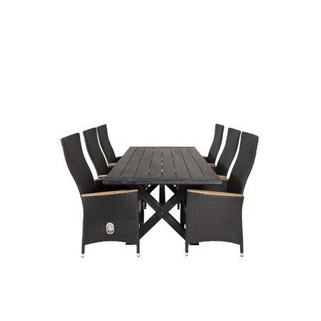 Rives Ruokapöytä 200*100cm - Black Acacia, Padova Chair (Recliner)
