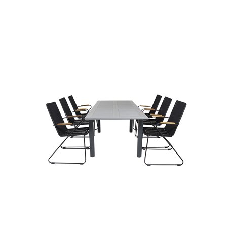 Albany Table - 152/210 Black/Grey+Bois Armchair - Black Alu / Black Rope