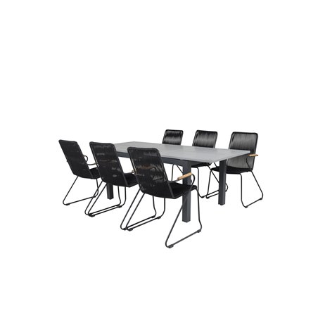 Albany Table - 152/210 Black/Grey+Bois Armchair - Black Alu / Black Rope