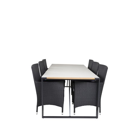 Texas Dining Table 200*100 - Black Alu / Teak / Grey Spray stone, Malin Armchair - Black/Grey_6