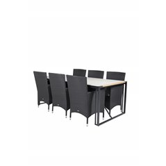 Texas Dining Table 200*100 - Black Alu / Teak / Grey Spray kivi, Malin Armchair