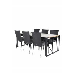 Texas Dining Table 200*100 - Black Alu / Teak / Grey Spray stone, Anna Chair - Black_6