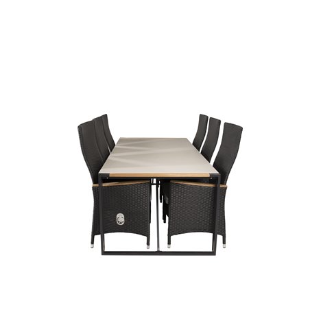 Texas Dining Table 200*100 - Black Alu / Teak / Grey Spray stone, Padova Chair (Recliner) - Black/Teak_6