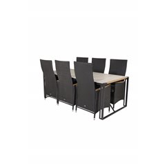 Texas Dining Table 200*100 - Black Alu / Teak / Grey Spray stone, Padova Chair (Recliner) - Black/Teak_6