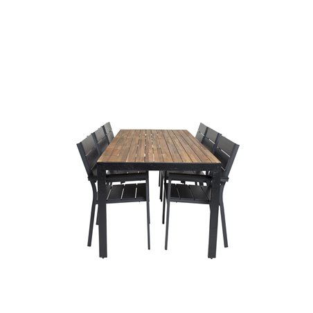 Bois matbord 205 * 90cm - svarta ben / akacia, nivåer stol (stapelbar) - svart Aluminium / svart aintwood_6
