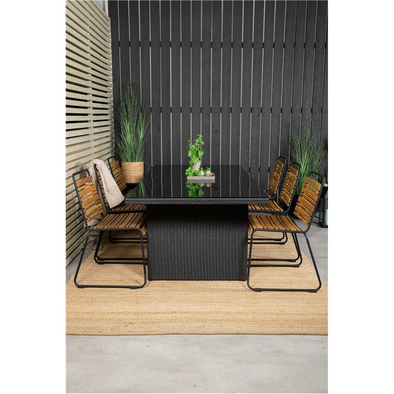 Padova-taulukko 200*100 - Black/Glass, Bois Dining Chair - Black Alu / Acacia