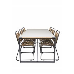 Texas Dining Table 200*100 - Black Alu / Teak / Grey Spray -kivi, Bois Dining -tuoli