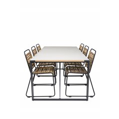 Texas Dining Table 200*100 - Black Alu / Teak / Grey Spray stone, Bois Dining Chair - Black Alu / Acacia_6