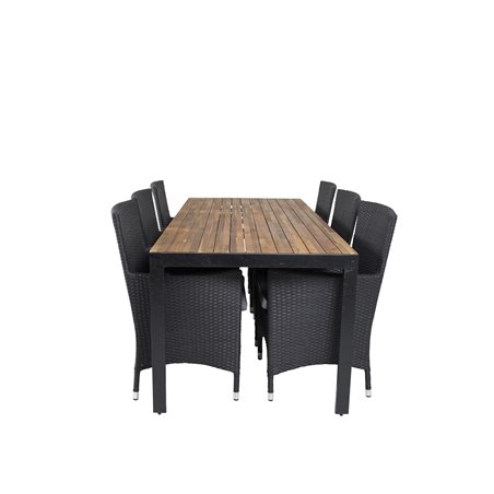 Bois Dining table 205*90cm - Black Legs / Acacia , Malin Armchair - Black/Grey_6