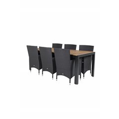 Bois Dining Table 205*90cm - Black Legs / Acacia, Malin Armchair - Black/Grey_6