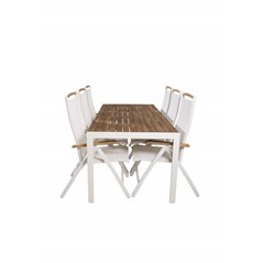 Bois Dining table 205*90cm - White Alu / Acacia , Panama 5:pos Chair - White/Teak_6