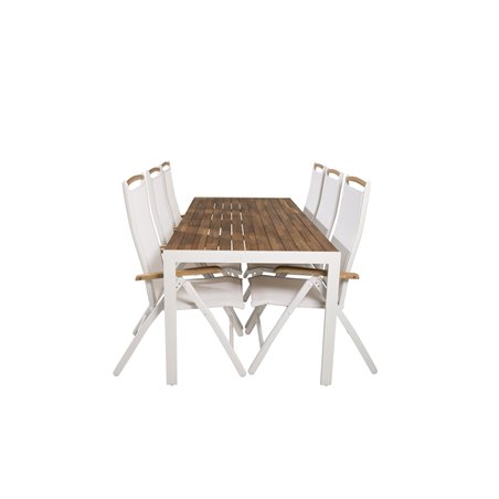 Bois Dining table 205*90cm - White Alu / Acacia , Panama 5:pos Chair - White/Teak_6