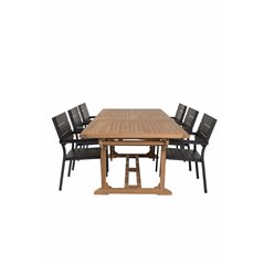 Kenya Dining Table 195/295*110*H75 - Teak, Levels Chair - Black Alu / Black Aintwood