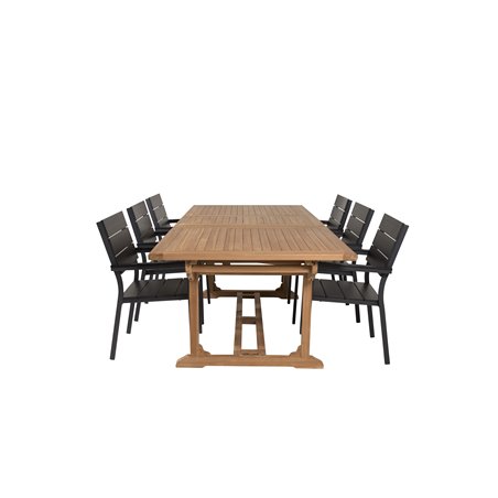 Kenya Dining Table 195/295*110*H75 - Teak, Levels Chair - Black Alu / Black Aintwood