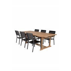 Kenya Dining Table 195/295*110*H75 - Teak, Levels Chair (stackable) - Black Alu / Black Aintwood_6