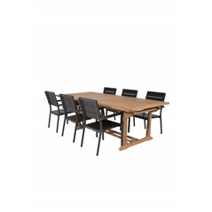 Kenya Spisebord 195/295 * 110 * H75 - Teak, Levels Chair (stabelbar) - Sort Alu / Sort Aintwood_6