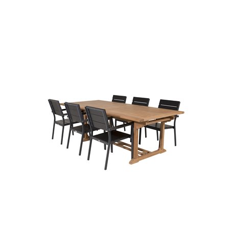 Kenya Spisebord 195/295 * 110 * H75 - Teak, Levels Chair (stabelbar) - Sort Alu / Sort Aintwood_6