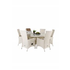 Volta Table ø 150 - White/Glass, Padova Chair (Recliner) - White/Grey_6