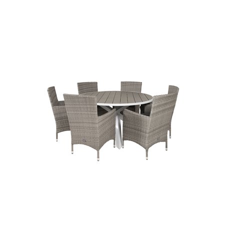 Parma Table ø 140 - White/Grey, Malin Armchair - Grey/Grey_6