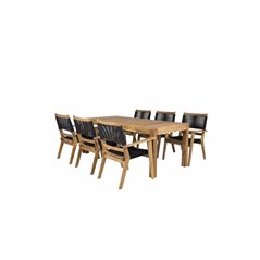Peter Dining Table - 200*90*H76 - Acacia, Peter Stackable Dining Chair - Black Rope / Acacia KD_6