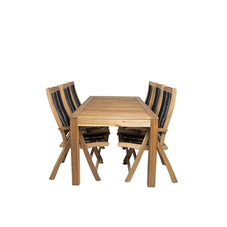 Peter Dining Table - 200*90*H76 - Acacia, Peter 5:pos Chair - Black Rope / Acacia_6