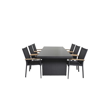 Padova-taulukko 200*100 - Black/Glass, Texas Chair - Black/Teak_6