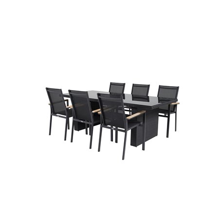 Padova-taulukko 200*100 - Black/Glass, Texas Chair - Black/Teak_6