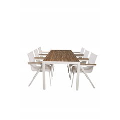 Bois Dining table 205*90cm - White Alu / Acacia , Mexico Chair - White/Teak_6