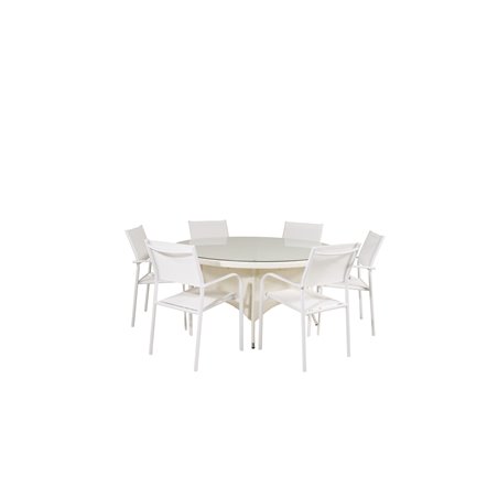 Volta Taulu 150 - Valkoinen / lasi SanTorini Arm Chair (Valkoinen alu/valkoinen tekstiili)