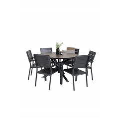 Llama Round Dining Table 120 - Black Alu / Brown HPL, Levels Chair (stackable) - Black Alu / Black Aintwood_6